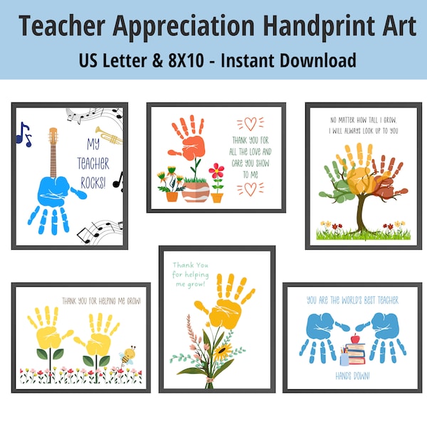 Teacher Appreciation Week Printable Handprint Art, Handprint Craft for Kids and Toddlers,  Teacher Thank You Printable, Gift For Teacher