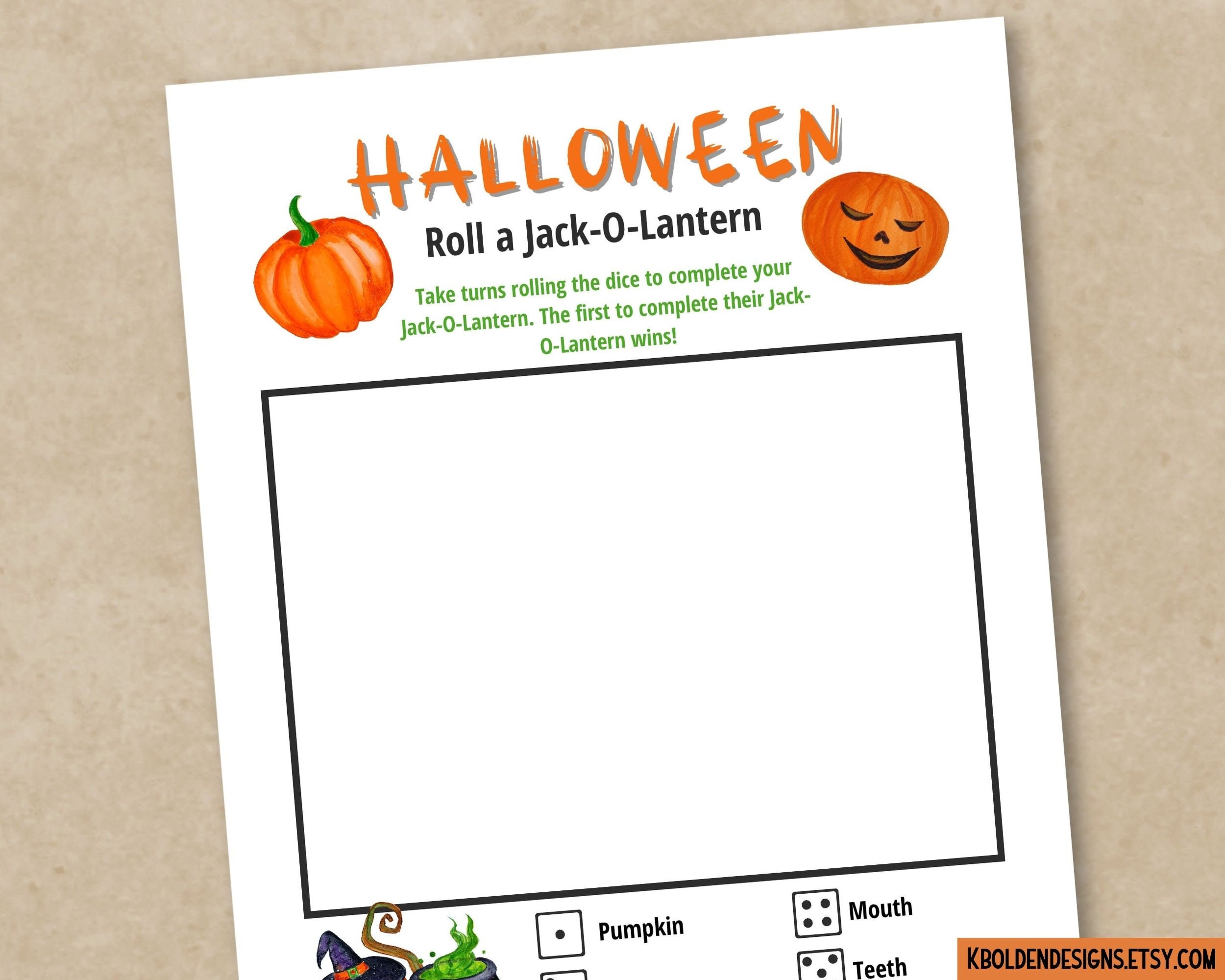 Halloween Roll a Jack-o-lantern Dice Game Printable Roll a Pumpkin ...