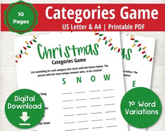 Christmas Categories Printable Game, Digital Download Word Game, Christmas Day Scattergories Lists, Kids Activity Sheet, Classroom Activity