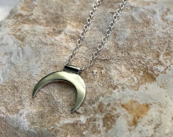 Celestial crescent moon pendant in recycled silver