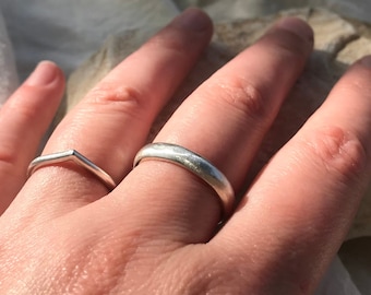Rustic wedding band ring handmade from recycled silver