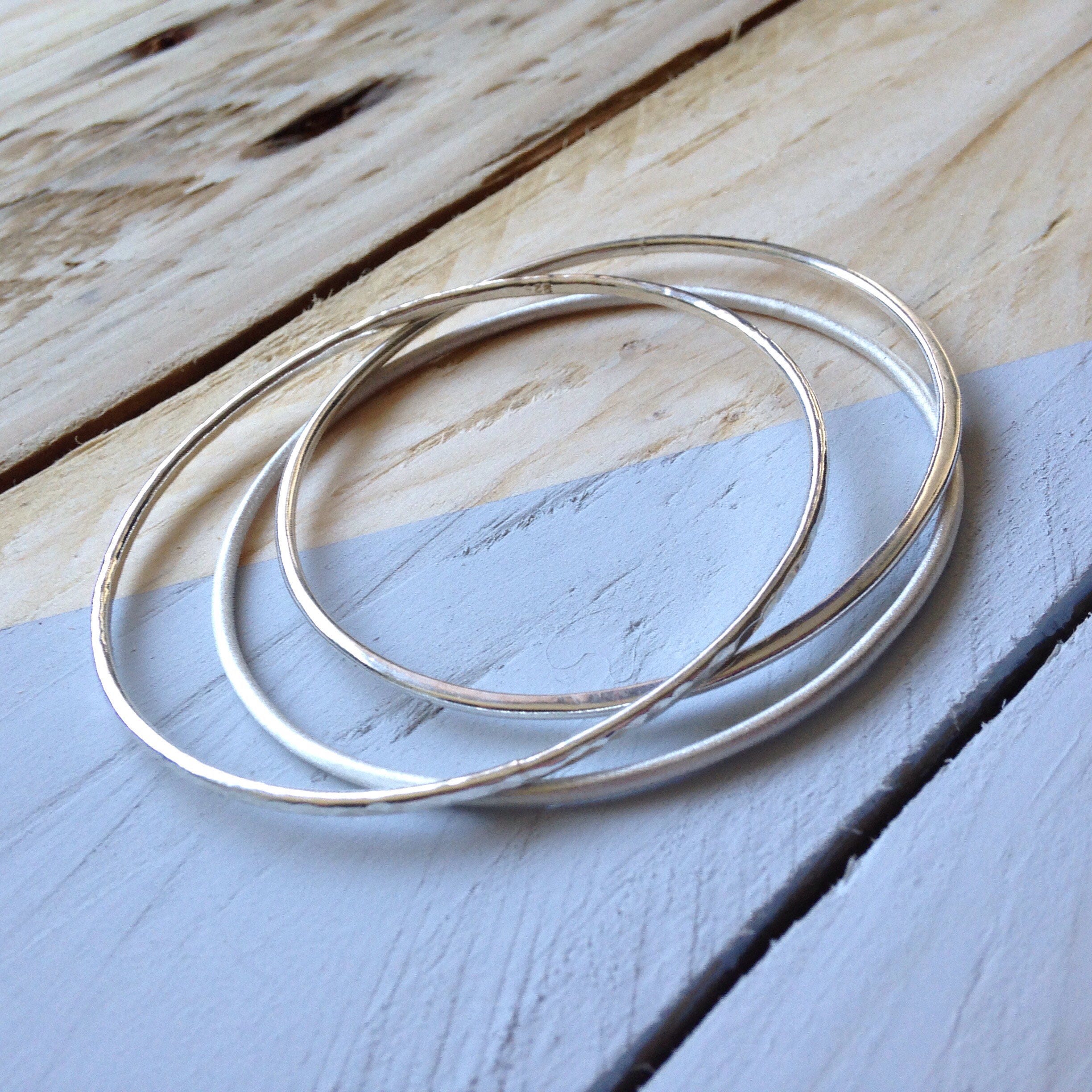 Sterling silver bangle set Boho bracelet set Stacking Etsy