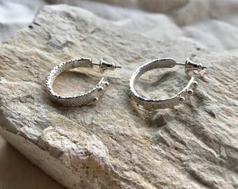 Textured silver hoop earrings ~ Sea inspired jewellery