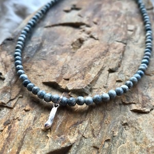 Molten silver nugget pendant necklace with blue sodalite beads