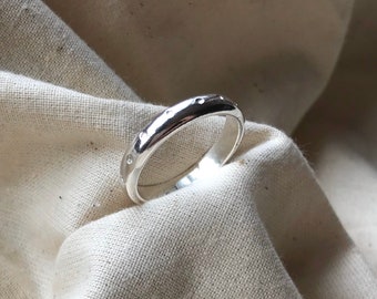 Eco silver wedding ring band with dot detailing