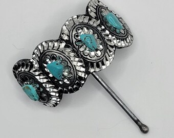 Vintage Native Turquoise Silver Hair Pony Accessory navajo-turquoise-sterling-  main image 4