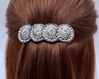Haarspeld met westernconcho – zilverkleurige haarclip – Franse haarspeld van 70 mm – western haaraccessoire voor middeldik tot dik haar