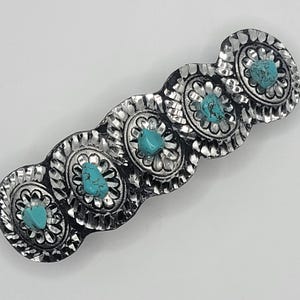 Vintage Large Dark Silver Grey Metail Concho Diamond Cut Western Hair Barrette Vintage Elven Hair Barrette for Thick Hair: Black Diamond  main image 3