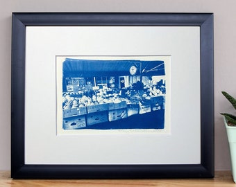 Original Cyanotype Art Photographic Print - Italian Market