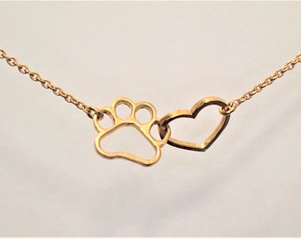 Necklace with pendant silver gold 585 heart paw