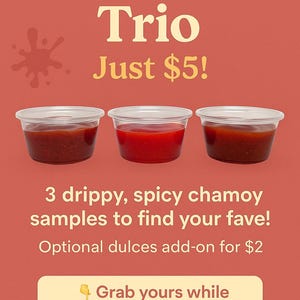 Paquete de muestra de chamoy: trío de prueba de sabor de 3 sabores de chamoy / salsa picante mexicana para dulces / juego de degustación de salsa de chamoy / complemento de dulces enchilados disponible.