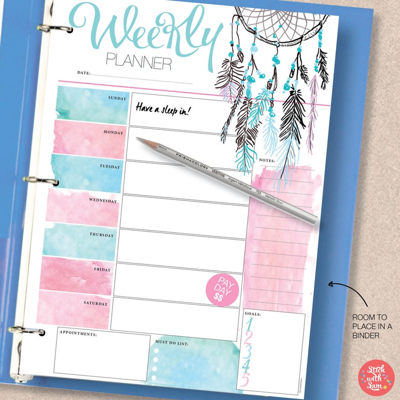 WEEKLY printable planner insert Sunday to Saturday start. | Etsy