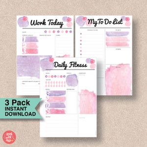 Printable Diary Insert | Pink Watercolor Pack | Instant Download | Work, To-Do and Fitness Agenda Inserts | A4, A5, Letter & Half |#554