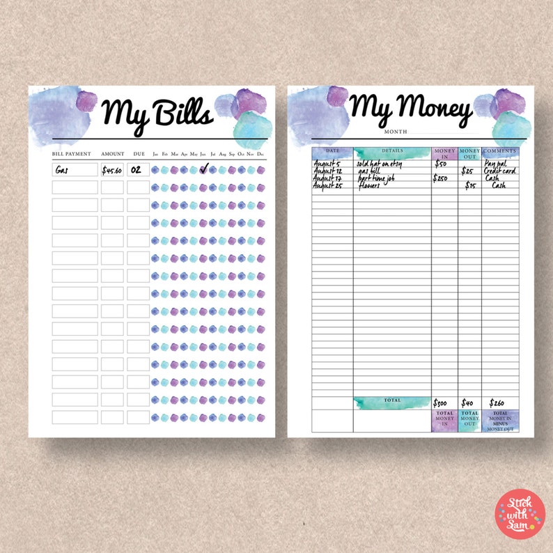 Finance, Budget, Money Printable Planners. These Instant Printables include A4, A5, Letter & Half Sizes. Blue Money 2-pack 578 image 2