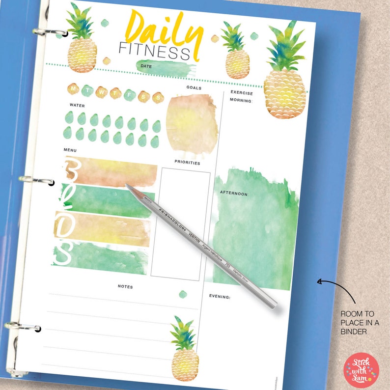 FITNESS Planner. Pineapple fitness printable. Daily fitness agenda includes sizes A4, A5, Letter & Half Letter. Fitness organizer ll617 image 4