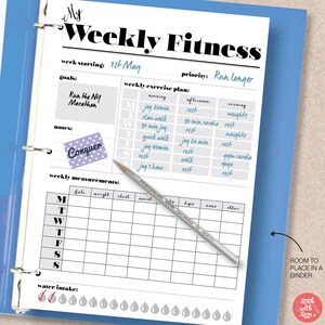FITNESS Instant Download Printable Planner Weekly Fitness Page. Fitness ...