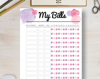 Finance Instant Printable.  Manage your Budget with a Pink Watercolor Planner! | #609a