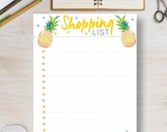 SHOPPING LIST Printable Planner. Pineapple Tropical Instant Shopping List Organizer. Letter, Half Letter, A4 & A5 Planner Inserts | ##604