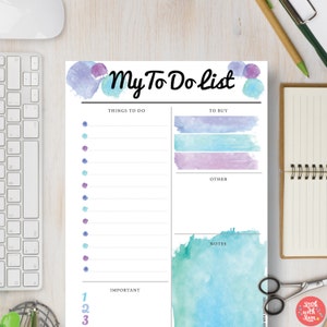 Printable Page - My To Do List - Blue Watercolor Instant Download Printable Planner - A4, A5, Letter & Half letter sizes. Fits Filofax. #551