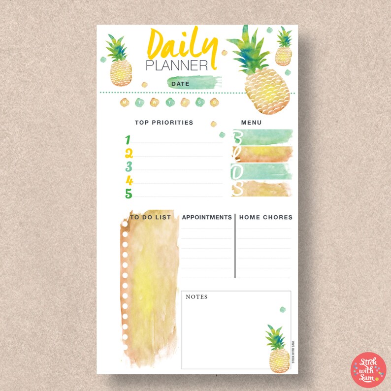 DAILY Daytimer Planner Insert. Daily Tropical Summer Printable Etsy