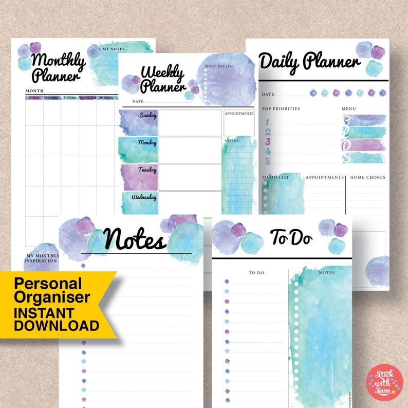 Printable Household Binder Pages. Personal Size 5 Pack. Sunday | Etsy