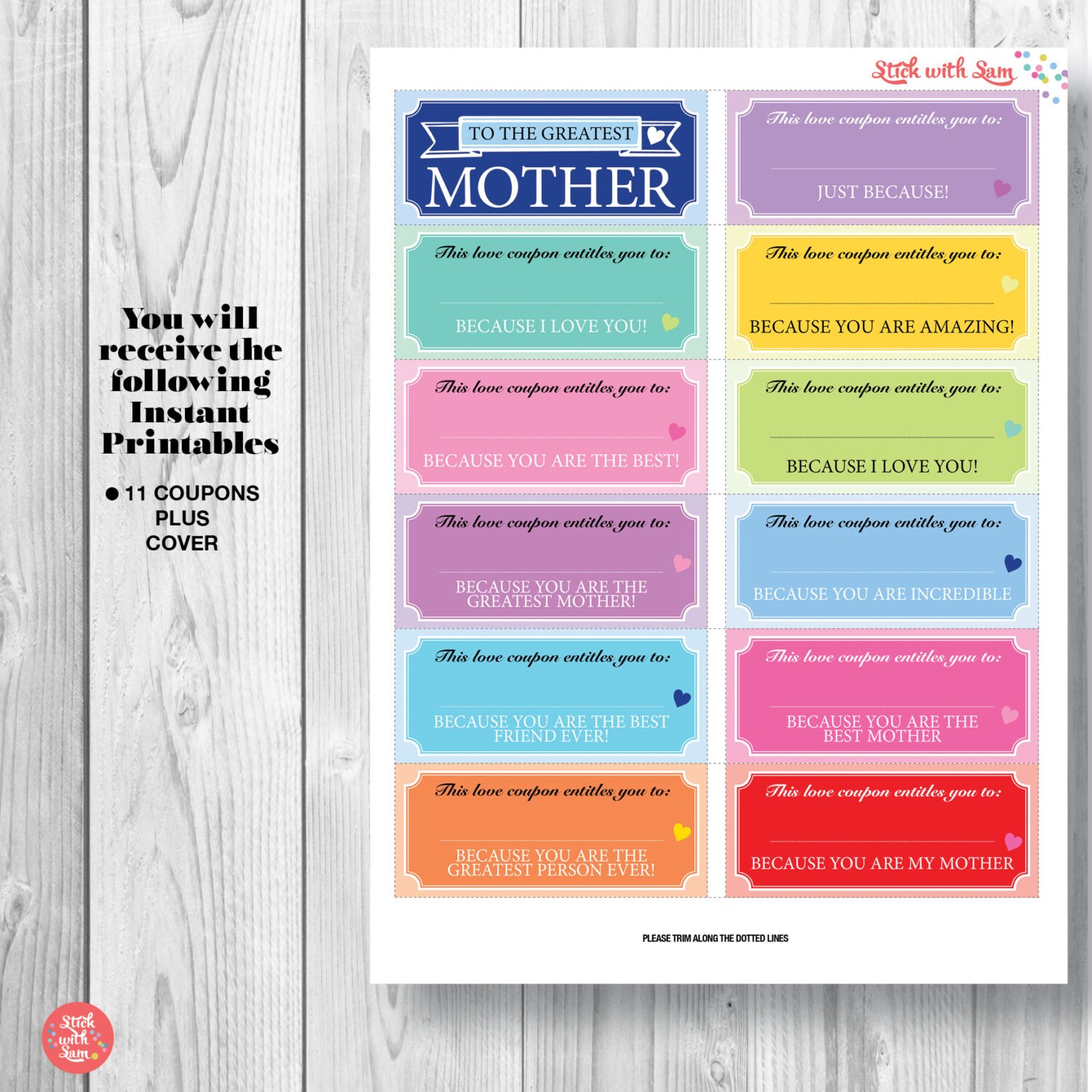 Printable Love Coupon Book - Last minute Gift Love Coupon Tickets. Great Voucher Book Gift for Her, Gift for Wife, Womens Gift. | #403