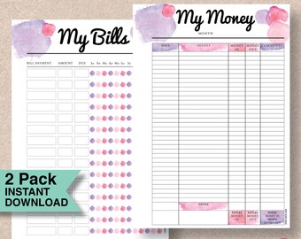 Filofax A5 Insert Budget Binder - A4, A5, Letter and Half Page Planner. Instant Printable Pink Planners - Bills Life Binder | #607a