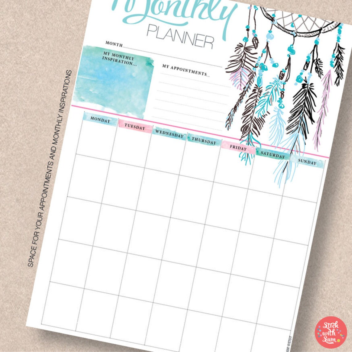 Boho Dream Catcher Printable Planner 5 Pack. Summer Trend Gift - Etsy
