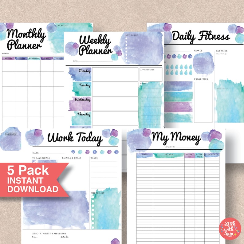 Printable Planner Pack. Planner Pages: Monthly, Weekly, Daily Fi Printable Planner Pack. Planner Pages: Monthly, Weekly, Daily Fi