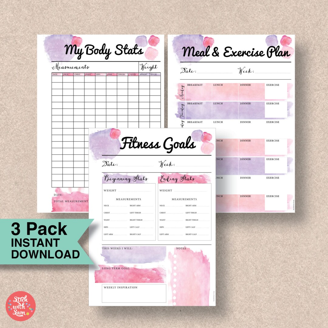 This Printable Fitness Planner Pack Includes My Body Stats, Meal