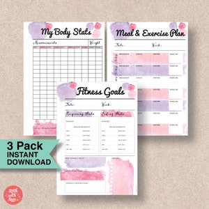 This Printable Fitness Planner Pack includes My Body Stats, Meal & Exercise Plan and Fitness Goals. Printable insert for tracking |#557