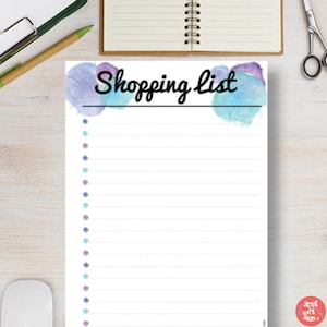 SHOPPING LIST Printable Template. This planner insert includes A4, A5, Letter & Half Page sizes. Watercolor for beautiful planning | #645