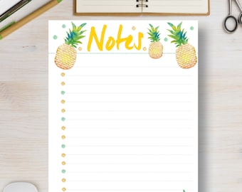 NOTES Printable A5 Organizer. Pineapple Printable Notes Journal Planner A5, A4, US Letter & Half Letter Sizes.  Planner Page Inserts | ##582