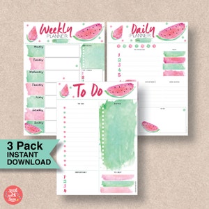 Watermelon Printable Planner Tropical Pack: Daily, Weekly Planner and To Do list A4, A5, Full & Half Letter. Planner Insert |#566