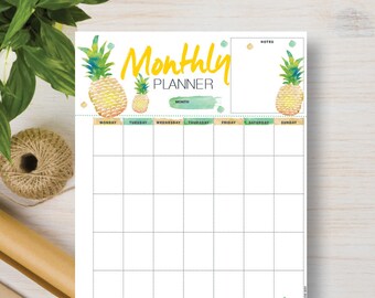 MONTHLY Printable Planner Monthly Pineapple Insert - Monthly Plan Instant Planner includes A5, A4, Half Letter & Letter sizes | #590