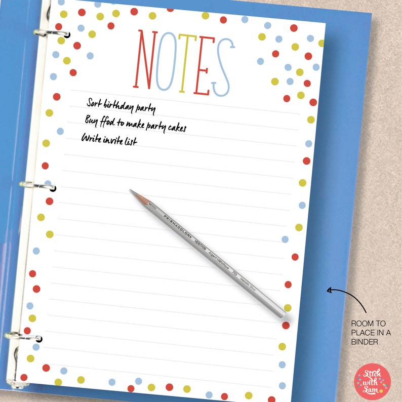 NOTES Planner Notes Page Printable Insert. Includes Sizes Etsy