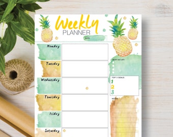 WEEKLY Pineapple Digital Instant Download. Printable Weekly Planner. Instant Planner Inserts A4, A5, Letter & Half (5.5 x 8.5) | #571