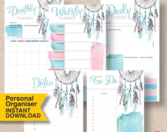 PERSONAL SIZE Printable Filofax Page Inserts. Fits the Filofax "Personal", "Slim" & "Compact" Organisers. DIY Gift. 3.75" x 6.75" | #710a