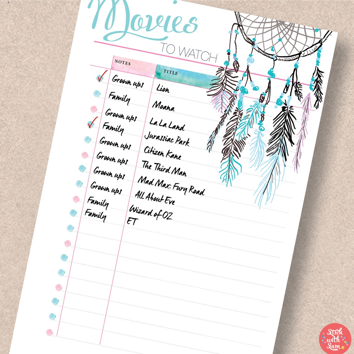MOVIE insert printable. Bullet journal stencil. Movies To | Etsy