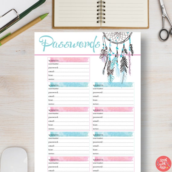Password Printable Bullet Journal Printable Planner Dream Catcher Insert Includes A4 A5 Letter Half Size Filofax Kikki K Etc 634