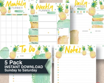 A5 planner inserts. Last Minute Gift. Pineapple printable planner 5 pack includes: 4 sizes; A4, A5, Letter & Half Letter | #626