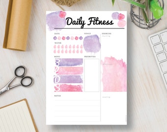 Exercise Fitness Instant Printable Planner Template | Insert A5, A4, Letter & Half. Fitness Binder Pink Watercolor Design |#583