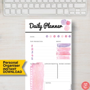 3.75" x 6.75" Printable Planner. Pink Daily Planner. Sunday Start. Personal Size (95mm x 171mm) | #719