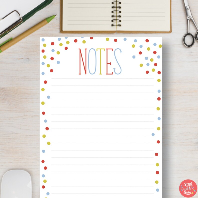 NOTES Planner Notes Page Printable Insert. Includes Sizes Etsy