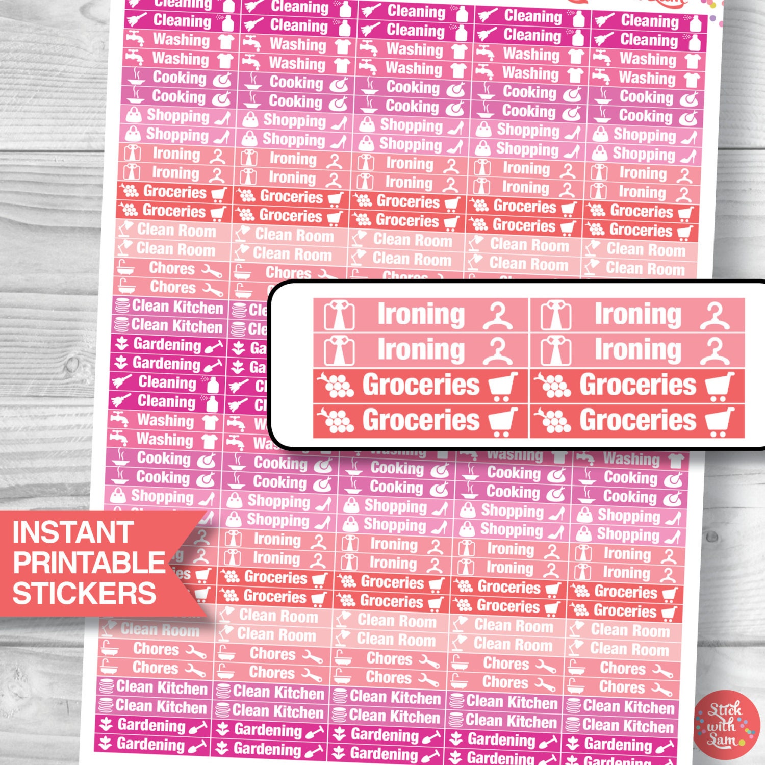 Home instant printable household stickers pink diary etsy