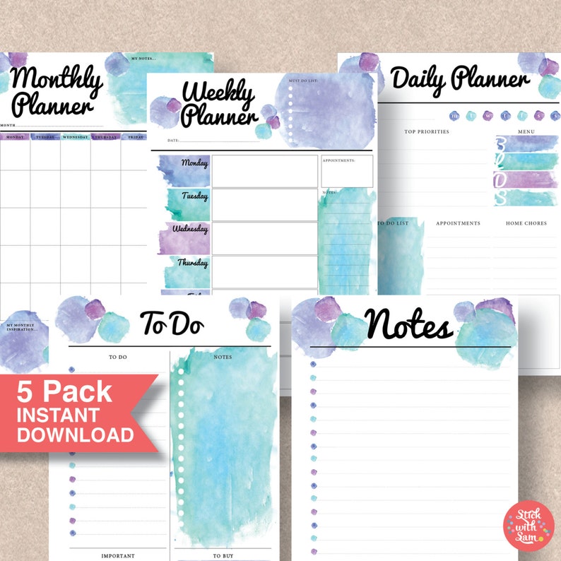 Printable Planner Inserts. 5 Pack Includes A4 A5 Letter &amp; - Etsy Australia