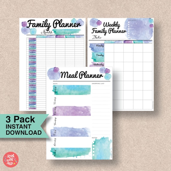 Printable Family Organizer Printable Family Meal Planner Etsy