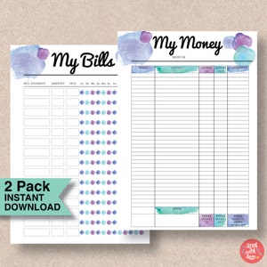 Finance Printable Planner Pack. Instant Printable 2 pack, My Bills and My Money includes 4 sizes: A5, A4, Half Letter & Letter | #578