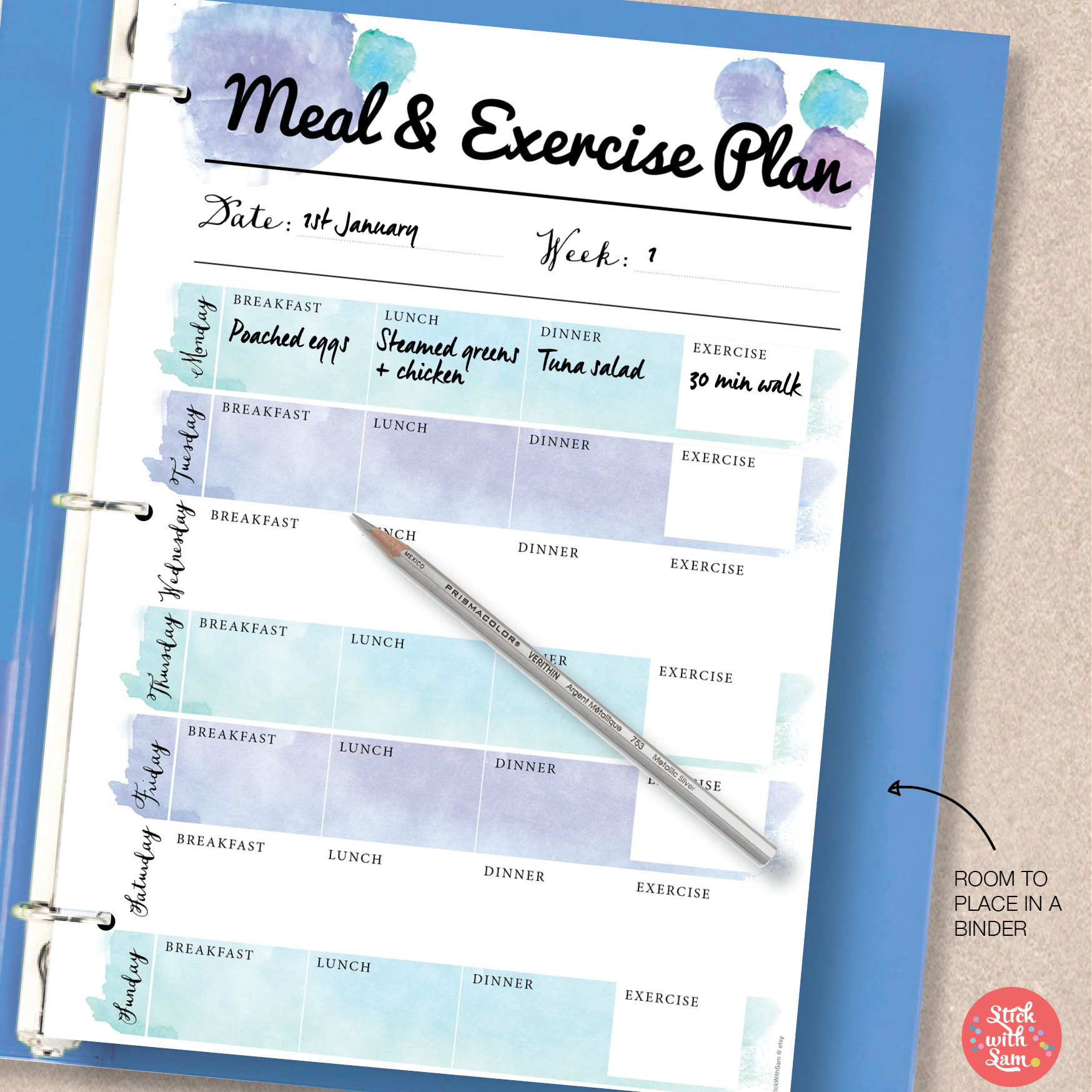 Meal and Exercise Printable Planners. Fitness and Body Stats. | Etsy