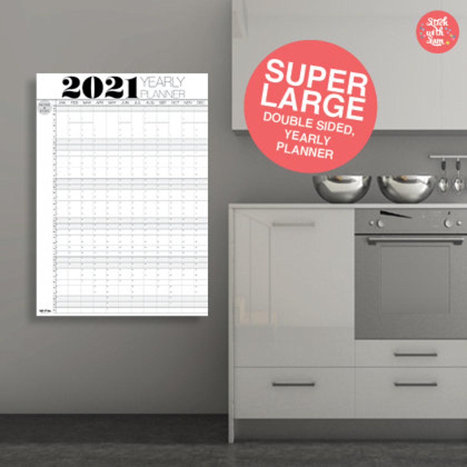 2021 Wall Planner Calendar. Large A1 Sized Yearly 2021 | Etsy